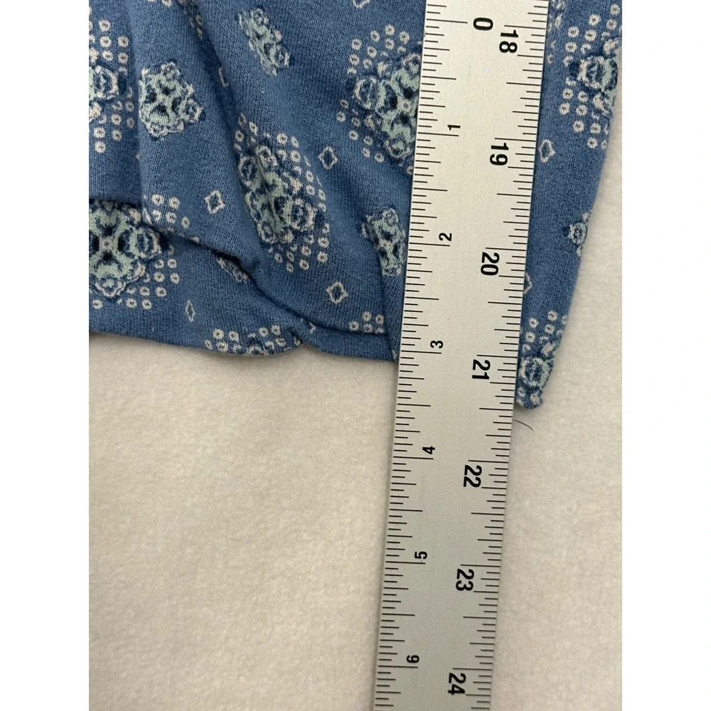 Free People Blue Medallion Print Ruched Button Front V-Neck‎ Blouse Top Womens M